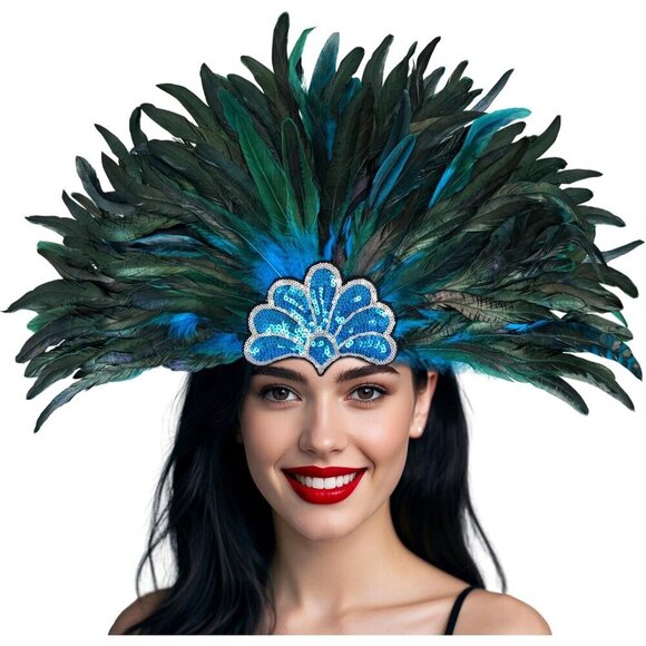 Feather Headband Women Mardi Gras Costume Accessories Sequin Fan Headpiece main image 2